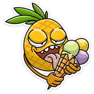 🍦 1b38fb70 菠萝, 冰淇淋, 卡通, 水果, 甜点, 食物 telegram sticker