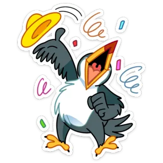 🥳 23793776 卡通, 鸟, 庆祝, 派对, 帽子, 彩带 telegram sticker