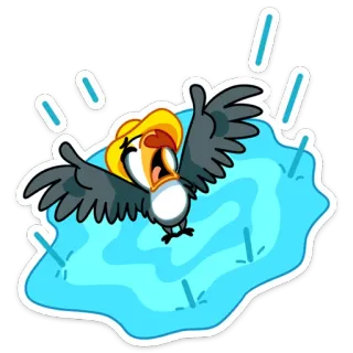 😩 45f8276d 鸟, 掉落, 卡通, 水, 水坑, 哎哟 telegram sticker