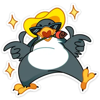 😎 d48786c5 企鹅, 卡通, 动物, 可爱, 帽子, 太阳镜, 玫瑰 telegram sticker