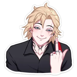 🖕 17de633f sticker, middelvinger, aanstootgevend, blond haar, illustratie, anime stijl, zelfgenoegzaam telegram sticker