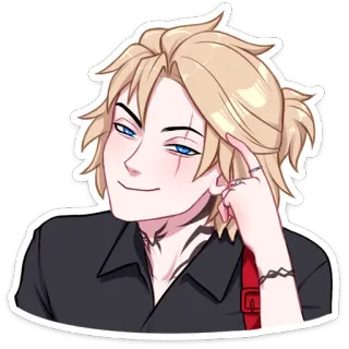 😏 91bfa0e0 Anime, pelo rubio, ojos azules, sonrisa burlona, personaje, ilustración telegram sticker