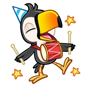 🥳 1a1d5091 тукан, птица, барабан, вечеринка, животное, мультфильм, праздник telegram sticker