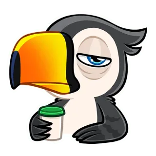 🤤 4d62e06f тукан, птица, кофе, уставший, мультфильм, животное, милый telegram sticker