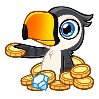 🤑 7e3ee5fa тукан, птица, монеты, бриллиант, сокровище, мультфильм, животное telegram sticker