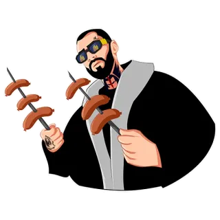 🌭 16f04dac mężczyzna, broda, okulary przeciwsłoneczne, kiełbaski, szaszłyk, jedzenie, gotowanie telegram sticker