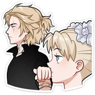 ☺ 534ca2f7 anime, blond hair, characters, couple, profile, portrait, drawing telegram sticker