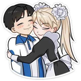 🤗 6cfec453 anime, couple, hug, cartoon, maid, love, romance telegram sticker