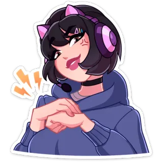 ✊ 23c333ae gadis anime, gamer, headphone, telinga kucing, kartun, stiker telegram sticker