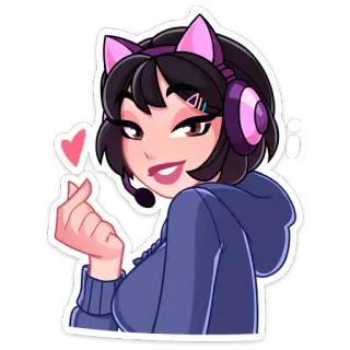 😍 586d1c63 stiker, gamer, gadis anime, hati, headphone, kartun, telinga kucing telegram sticker