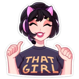 👍 691668ff THAT GIRL Anime, Gadis, Jempol ke atas, Gamer, Headset, Telinga kucing, Kartun, Karakter telegram sticker