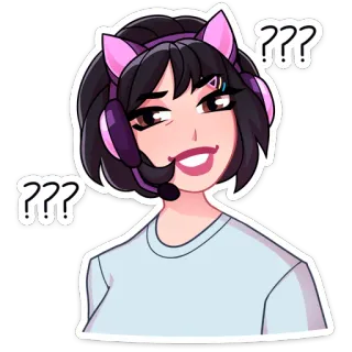 😑 86ceeff1 ??? Anime, Kartun, Gadis, Pertanyaan, Bingung, Telinga kucing, Headset telegram sticker