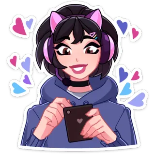 🖤 9d08efde gadis anime, gamer, telinga kucing, headphone, imut, kawaii telegram sticker