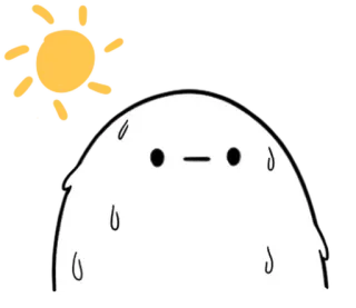 🥚 9b64489e บล็อบ, สีขาว, น่ารัก, เรียบง่าย, เหงื่อออก, ดวงอาทิตย์, ร้อน, การ์ตูน telegram sticker