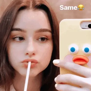 ⭐ 1c11955b Same 셀카, 소녀, 귀여운, 폰케이스, 오리, 빨대 telegram sticker