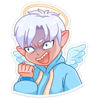 😈 309151df Anime, Angelo, Arrabbiato, Cartone animato, Ali, Aureola, Personaggio telegram sticker