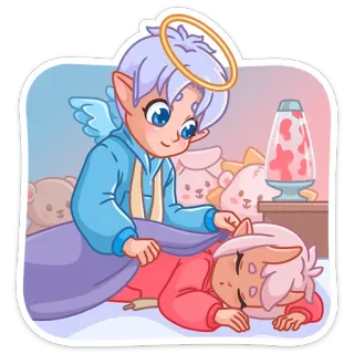 😇 c61217f3 angelo, ora della nanna, carino, cartone animato, dormire, gentilezza, angelo custode telegram sticker