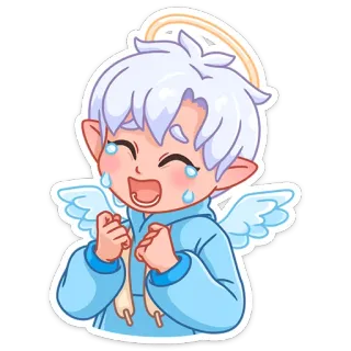 😭 d8eb81dc angelo, piangere, cartone animato, carino, ali, aureola, elfo, kawaii, lacrime telegram sticker