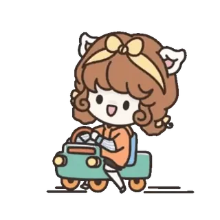 👧 72b6c5f3 Dibujos animados, Lindo, Personaje, Coche, Conducción, Orejas de animales whatsapp sticker