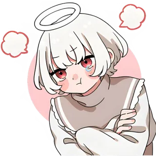 😠 108b20b4 malaikat, lucu, sedih, anime, menangis, lingkaran cahaya, gadis, kartun telegram sticker