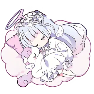 😴 ba99585f angel, sleepy, cute, chibi, sheep, anime, kawaii, pillow telegram sticker