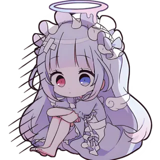 😞 f037a05b anime, girl, cute, chibi, bandage, pastel, halo telegram sticker
