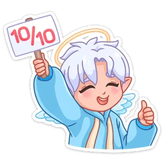 🔝 04d49f0e 10/10 ángel, pulgar arriba, calificación, puntuación, positivo, dibujos animados, lindo whatsapp sticker