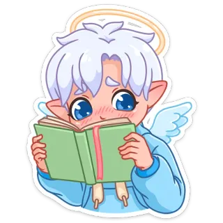 👀 51663074 ángel, libro, lindo, leyendo, alas, halo, dibujos animados, niño whatsapp sticker