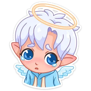 😢 6ac86c0c ángel, lindo, dibujos animados, llorando, halo, kawaii whatsapp sticker