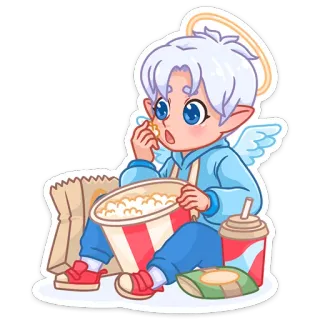 🍿 8d8e604b ángel, palomitas, snack, comida, dibujos animados, lindo, halo whatsapp sticker