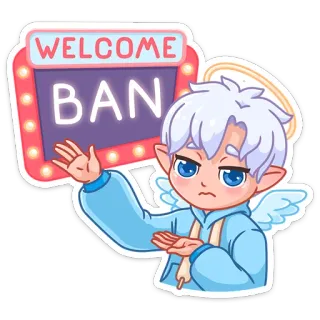 😡 cb8adde6 WELCOME BAN ángel, prohibición, bienvenido, dibujos animados, pegatina whatsapp sticker