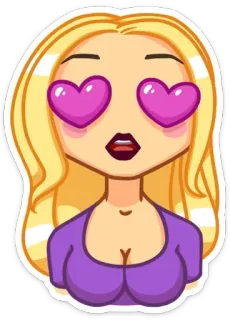 😍 e41c4d0c женщина, блондинка, любовь, глаза-сердечки, стикер, мультфильм telegram sticker