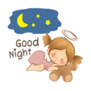 😴 0e1c9a42 Good Night bonne nuit, ange, sommeil, étoiles, lune, mignon, fantaisiste telegram sticker