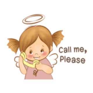 📲 a215e2b1 Call me, Please ange, fille, auréole, téléphone, mignon, dessin animé telegram sticker