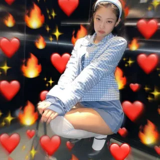 🔞 6e0fea81 Jennie Kim Kポップ, 歌手, 有名人, ハート, キラキラ, 炎 telegram sticker