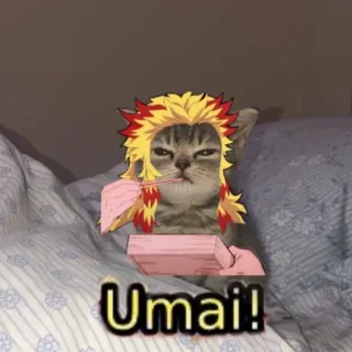 😼 ffb94e5d Rengoku Kyoujurou Demon Slayer Umai! кот, ренгоку, клинок рассекающий демонов, аниме, umai, еда telegram sticker