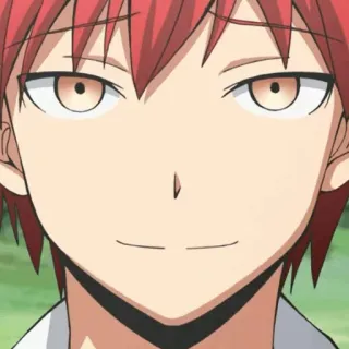 🤨 522db129 Karma Akabane Assassination Classroom Anime, Charakter, Gesichtsausdruck, Schuluniform, rote Haare, Grinsen telegram sticker