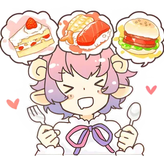 😋 86802158 อนิเมะ, อาหาร, น่ารัก, เค้ก, ซูชิ, เบอร์เกอร์, ของหวาน, ตัวละคร telegram sticker