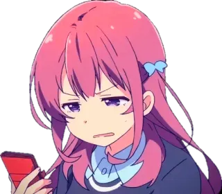 😒 123d9cf4 anime, meisje, roze haar, verward, manga, cartoon telegram sticker