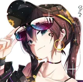 😎 20424e2c Anime meisje, Zonnebril, Hoed, Schattig, Illustratie telegram sticker