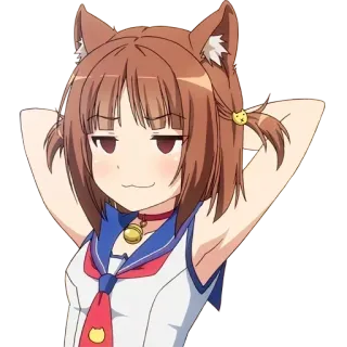 😎 db0f9f69 anime meisje, kattenoren, zelfgenoegzaam, sluw, ondeugend, schooluniform telegram sticker