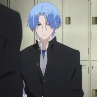 ➿ 32cccbed アニメ, 青髪, 制服, キャラクター, アニメーション telegram sticker