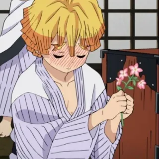 ❤️ be9985b1 Zenitsu Agatsuma Demon Slayer Zenitsu, Demon Slayer, anime, manga, flowers, blush, cute, shy telegram sticker