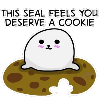 😁 dffec4f4 THIS SEAL FEELS YOU DESERVE A COOKIE アザラシ, クッキー, かわいい, 動物, ほっこり, 食べ物 telegram sticker