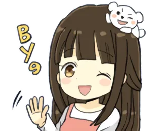 👋 0364de87 BYE 动漫, 卡通, 拜拜, 女孩, 熊, 可爱, 挥手, 再见 whatsapp sticker