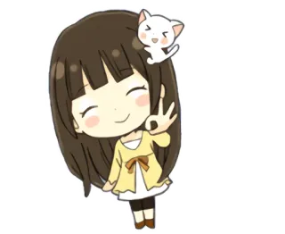 👌 fc8ea6f4 动漫女孩, 猫, 和平标志, 卡通, 可爱, 贴纸 whatsapp sticker