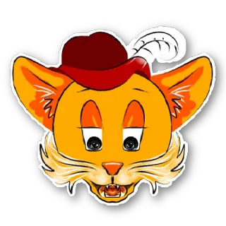 😮 117d6747 gatto, cartone animato, animale, cappello, piuma, testa telegram sticker