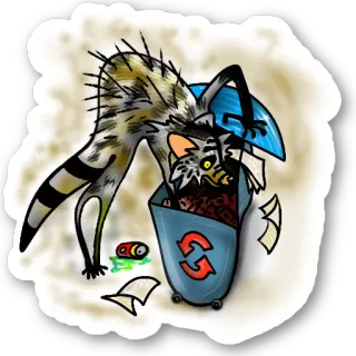 😥 68133c39 procione, spazzatura, rifiuti, riciclo, animale, divertente, cartone animato telegram sticker