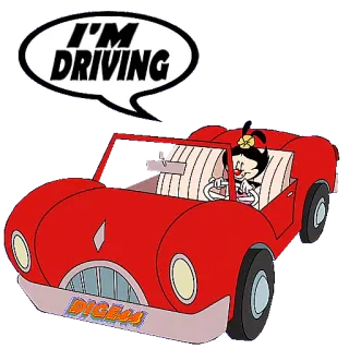 🚗 07b0409a Dot Warner Animaniacs I'M DRIVING แอนิเมเนียกส์, ดอท วอร์เนอร์, การ์ตูน, ขับรถ, รถ, สติกเกอร์ telegram sticker