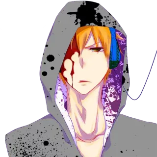 😐 1749c2f3 Anime, Darah, Headphone, Hoodie, Rambut Oranye telegram sticker
